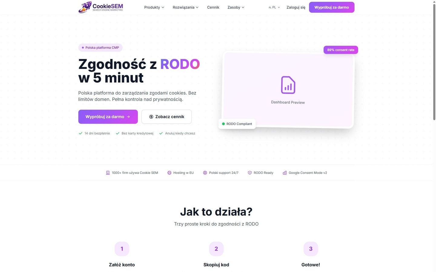 CookieSEM — platforma CMP zgodna z RODO — widok desktop