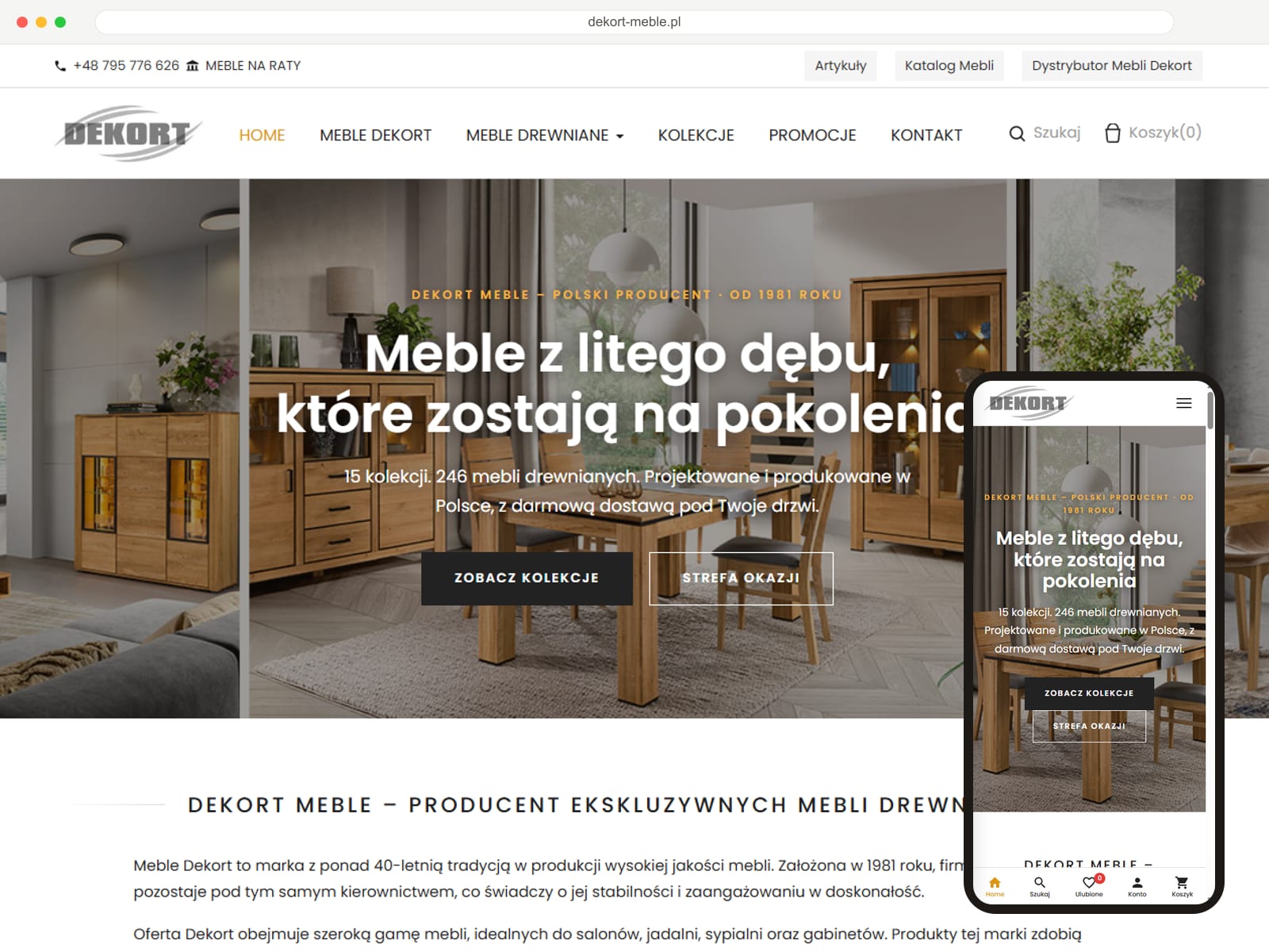 Strona główna sklepu Dekort Meble — producenta mebli z litego drewna dębowego