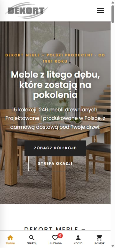 Dekort Meble — sklep producenta mebli z litego dębu — widok mobile