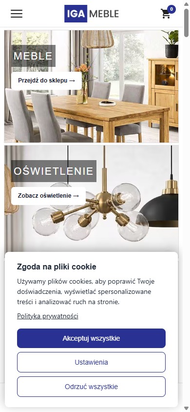IGA Meble — sklep internetowy — widok mobile