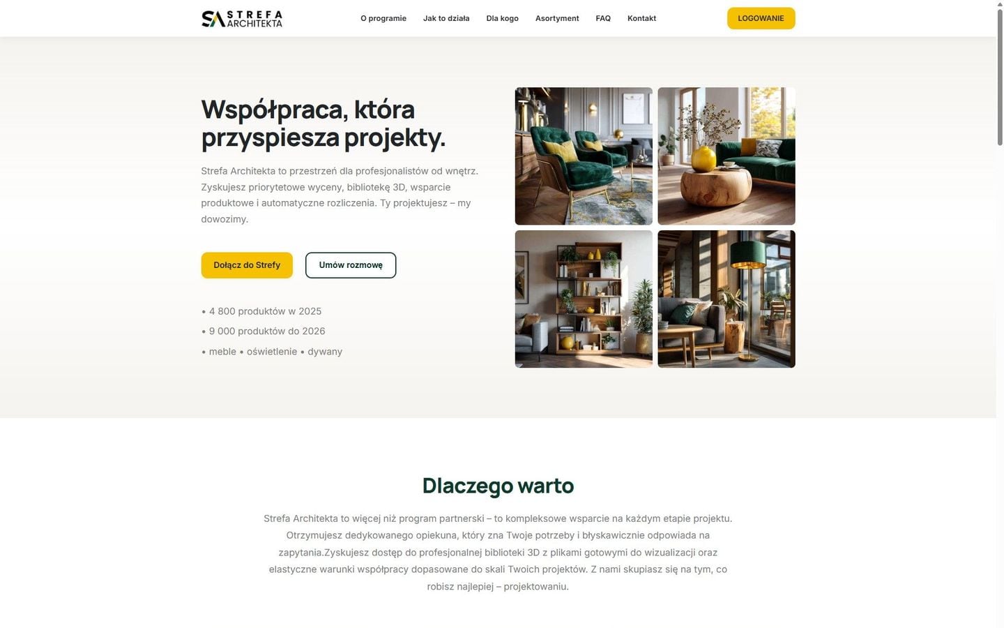 Strefa Architekta — platforma B2B — widok desktop