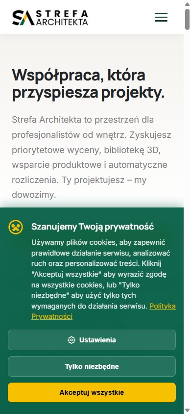 Strefa Architekta — platforma B2B — widok mobile