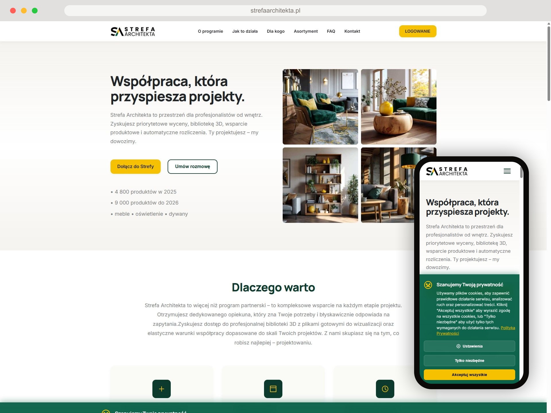 Strona programu partnerskiego B2B Strefa Architekta dla projektantów wnętrz
